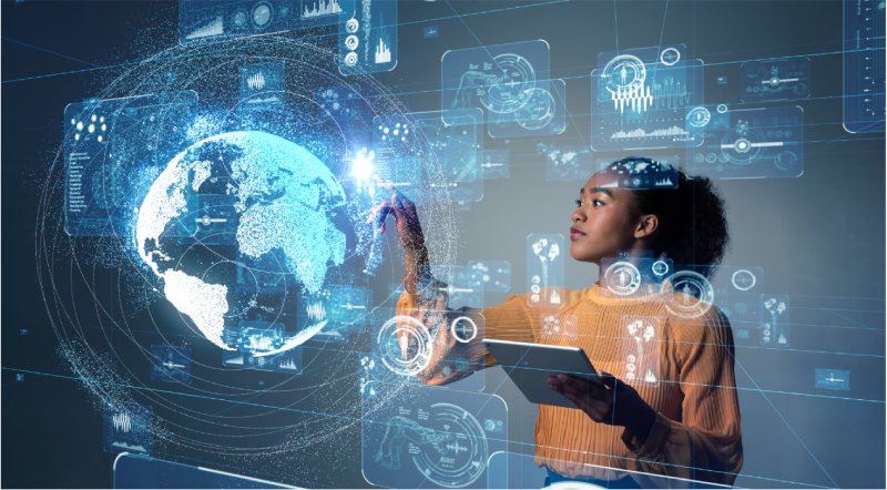 holographic e-learning interface and course selection graphics
